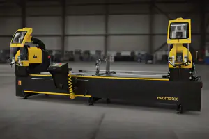 АВТОМАТИЧНА ДВУГЛАВА МАШИНА ЗА ЪГЛОВО РЯЗАНЕ ЗА ДЪРВЕНИ ПРОФИЛИ EVOG IVSAH