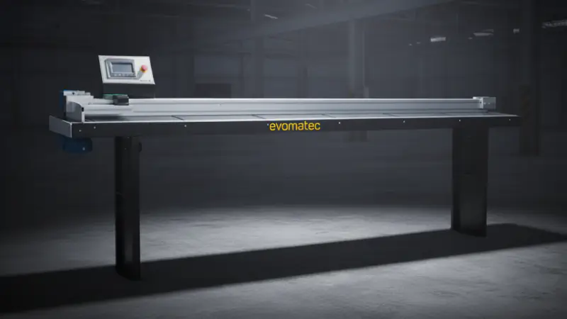 माइटर सॉ के लिए फीडिंग यूनिट के रूप में स्वचालित रोलर कन्वेयर EVOCON 3500 ECO